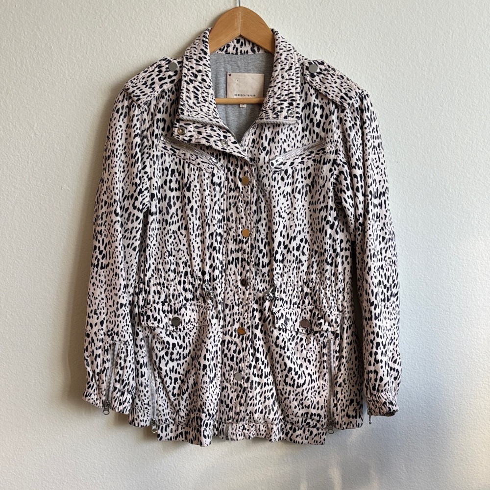 Rebecca Taylor Gray Leopard Print Patterned Coat Jacket Size 0 XS